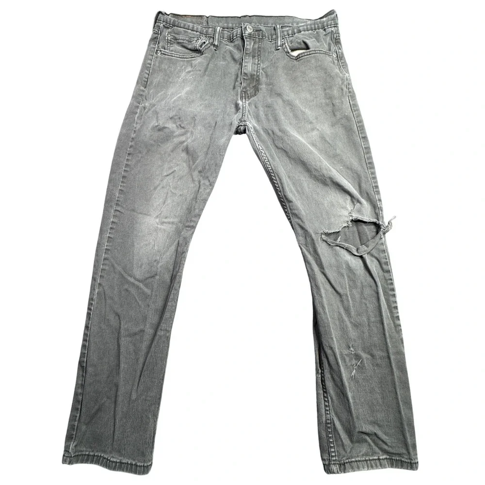 Levi Strauss 502 Taper Fit Mens 33x30 Gray Distressed Workwear Denim Jeans